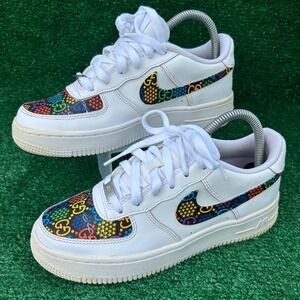 Nike Air Force 1 Low Custom Rainbow GG Monogram White Sneakers 314192-117 5Y